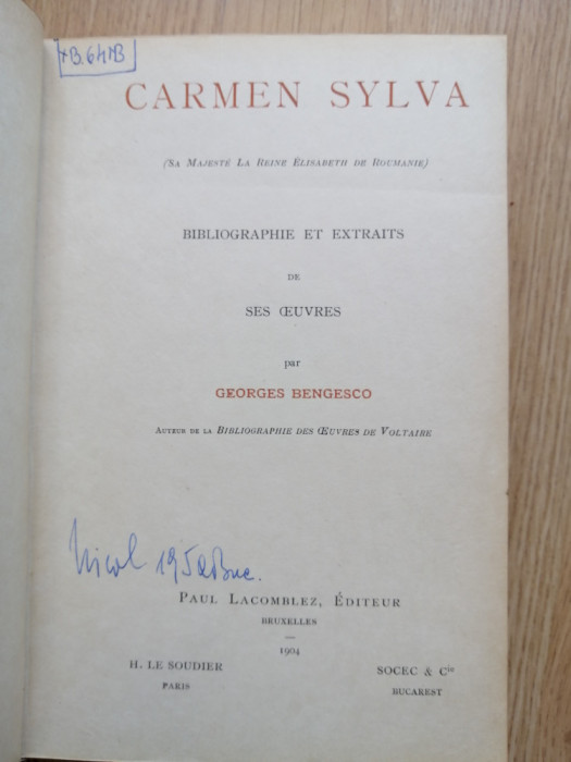 Carmen Sylva - Bibliographie et Extraits de ses Oeuvres - Georges Bengesco 1904