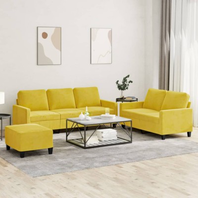 vidaXL Set de canapele cu perne, 3 piese, galben, catifea foto