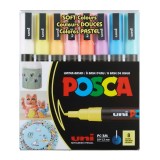 Set 8 Markere POSCA PC-3M , Culori Pastelate, Varf Rotund Fin 0.9, 1.3 mm