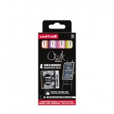 Set 4x Markere cu creta lichida UNI Chalk PWE-5M ASSF16, 1.8, 2.5 mm (galben, roz, violet, portocaliu)