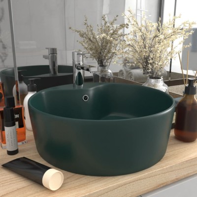 vidaXL Chiuvetă de lux cu preaplin verde &amp;icirc;nchis mat 36x13 cm ceramică foto