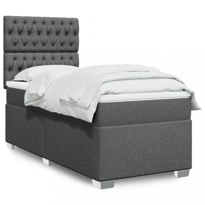vidaXL Pat box spring cu saltea, gri &icirc;nchis, 80x200 cm, textil 3290323