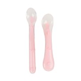 Cumpara ieftin Set 2 lingurite flexibile din silicon pentru diversificare, fara BPA, de marimi diferite, roz somon, KidsCare for Your BabyKids