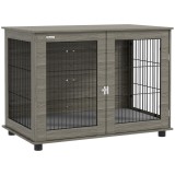 PawHut Cușcă pentru c&acirc;ine 2 &icirc;n 1 masă de cafea cu pernă de plus detașabilă ușă blocabilă 100 x 60 x 73,5 cm gri | Aosom Romania