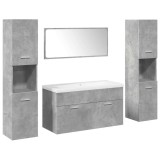 Cumpara ieftin Set mobilier de baie, 5 piese, gri beton, lemn prelucrat