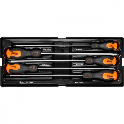 Set surubelnite lungi, late si cruce, sertar TIP A (385x150 mm) pentru dulap mobil, PH0-2, 4-6 mm, 250 mm, 5 buc, RICHMANN foto