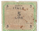 Bancnota 5 lire 1943 - Italia, sub ocupatie
