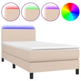 Cumpara ieftin Pat cu arcuri, cu saltea si LED cappuccino 100x200 cm piele eco