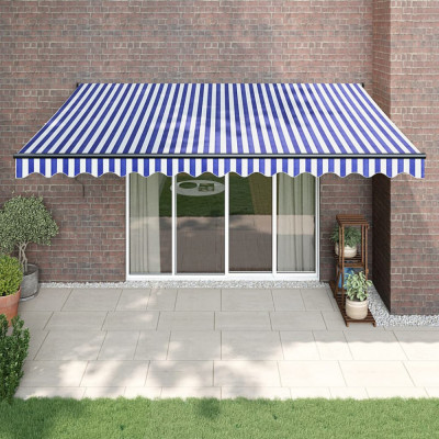 vidaXL Copertină retractabilă albastru/alb, 4x3 m, textil/aluminiu foto