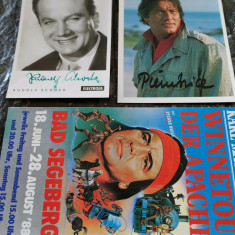 Autografe Pierre Brice si Rudolf Schock, pliant Winnetou, anii 1980,