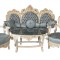 Set baroc living din lemn masiv alb cu tapiterie bleu din matase CAT403