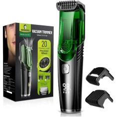 Masina de tuns barba cu sistem vacuum, reincarcabila, culoare verde, rezistenta la apa IPX6 &ndash; Trimmer profesional cu lame din otel inoxidabil si lungi
