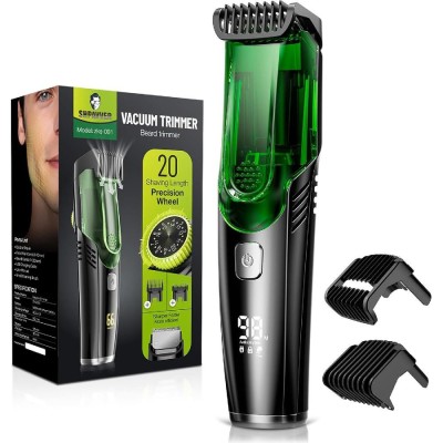 Masina de tuns barba cu sistem vacuum, reincarcabila, culoare verde, rezistenta la apa IPX6 &amp;ndash; Trimmer profesional cu lame din otel inoxidabil si lungi foto