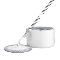 Set mop rotativ 360 grade cu galeata si storcator, separare apa curata si murdara, cap rotund microfibra, coada telescopica, alb