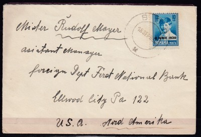 ROMANIA 1930 LP 83 r VALOAREA 10 LEI MIHAI I SUPRATIPAR 8 IUNIE 1930 /PLIC BRASOV-S.U.A. STAMPILA BOD foto
