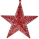 Ornament Brad Craciun, Stea Rosie Glitter, 15cm, Plastic, Oem