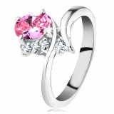 Inel strălucitor cu brațe curbate, zircon oval roz, zirconii transparente - Marime inel: 58