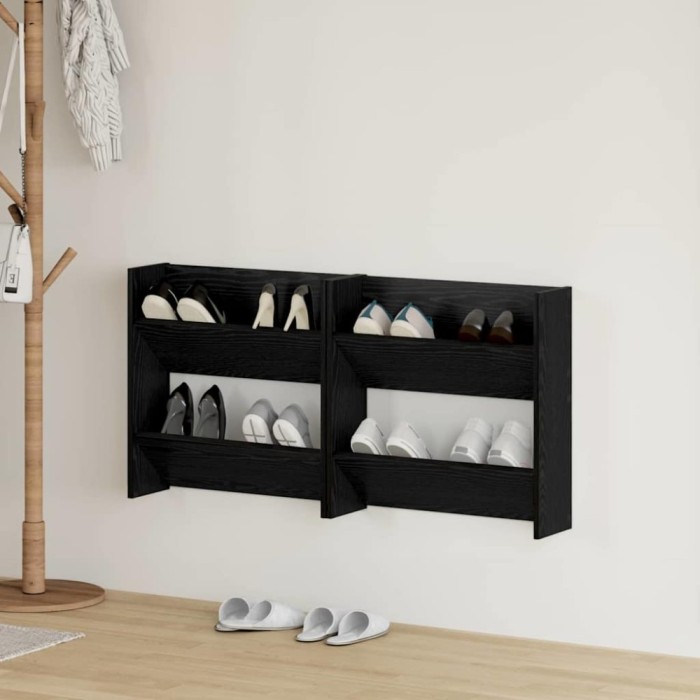 vidaXL Dulapuri pentru pantofi de perete cu raft 2 pcs Stejar negru