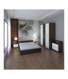 Dormitor Madrid, 5 Piese, Pat 160 X 200, 2Noptiere, Dulap, Comoda, Culoare Wenge/Alb