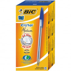 Set 50 Pixuri BIC Cristal, Varf 1 mm, Albastre, Corp Plastic Transparent/Albastru, Pixuri BIC CRISTAL Mediu, Pixuri Scoala, Pixuri Colorate, Pixuri Al foto