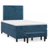vidaXL Pat box spring cu saltea, albastru &icirc;nchis, 120x190 cm, catifea 3270467