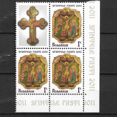 ROMANIA 2011 - SFINTELE PASTI, 3 VALORI CU VINIETA (1), MNH - LP 1893