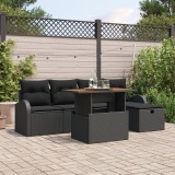 Set canapele de gradina Gossi 6 piese cu perne poliratan negru, canapea de gradina Gossi 2 locuri cu stocare si perne poliratan negru