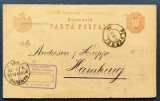 ROMANIA 1886 - Intreg Postal - 10 bani rosu - circulat Ploiesti - Hamburg - Carta (Carte) Postala - stampila expeditor D. GOLIGER PRODUKTEN PLOESCI