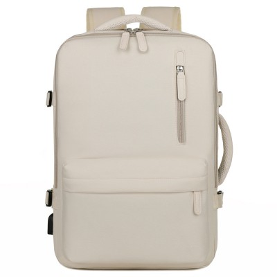 Rucsac Calatorie pentru Laptop, Extensibil, Impermeabil, pentru Avion, port USB, pana la 39 L, Bej, OBRALIX&amp;reg; foto