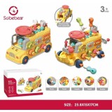 Jucarie educativa Busy School Bus pentru copii, autobuz interactiv cu suruburi si unelte