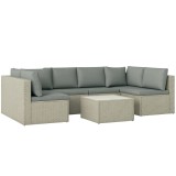 Outsunny Set mobilier grădină de 6 persoane, din rășină &icirc;mpletită, canapele confortabile și masă joasă cu sticlă securizată, maro | Aosom Romania