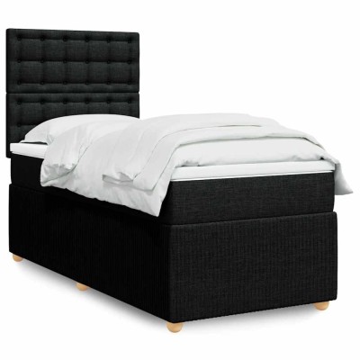 Gossi pat box spring cu saltea, negru, 100x200 cm, textil foto
