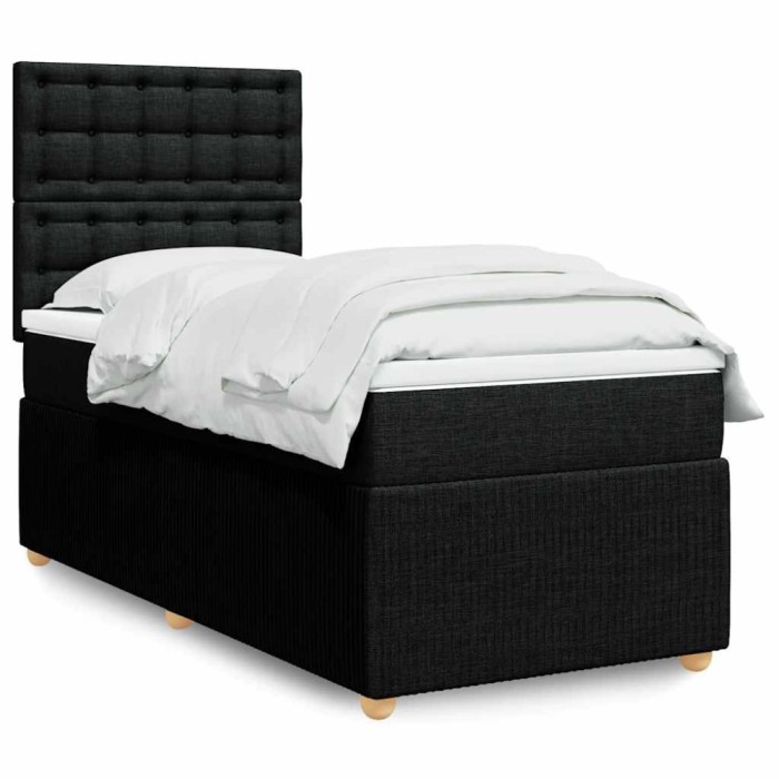 Gossi pat box spring cu saltea, negru, 100x200 cm, textil