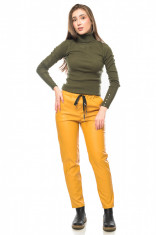 Pantaloni din piele ecologica, plusati pe interior, galben foto