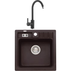 Pachet chiuveta bucatarie algranit Alveus Niagara 20 + Baterie Nela, material compozit, 465x465x180 mm, Negru