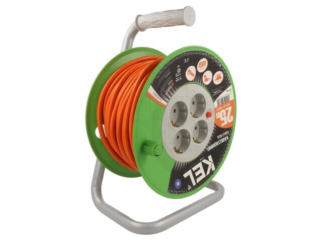 Prelungitor bobinat 25m 4 prize portocaliu
