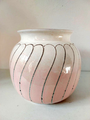 Vaza ceramica Strehla GDR 1517 crem-rozaliu, smaltuita interior-exterior mare foto