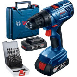 Bosch GSR 180-LI + 2608577351 - Masina de gaurit si insurubat cu 2 acumulatori Li-Ion 18 V 2 Ah 54 Nm valiza plastic + Set burghie metal HSS-PointTeq