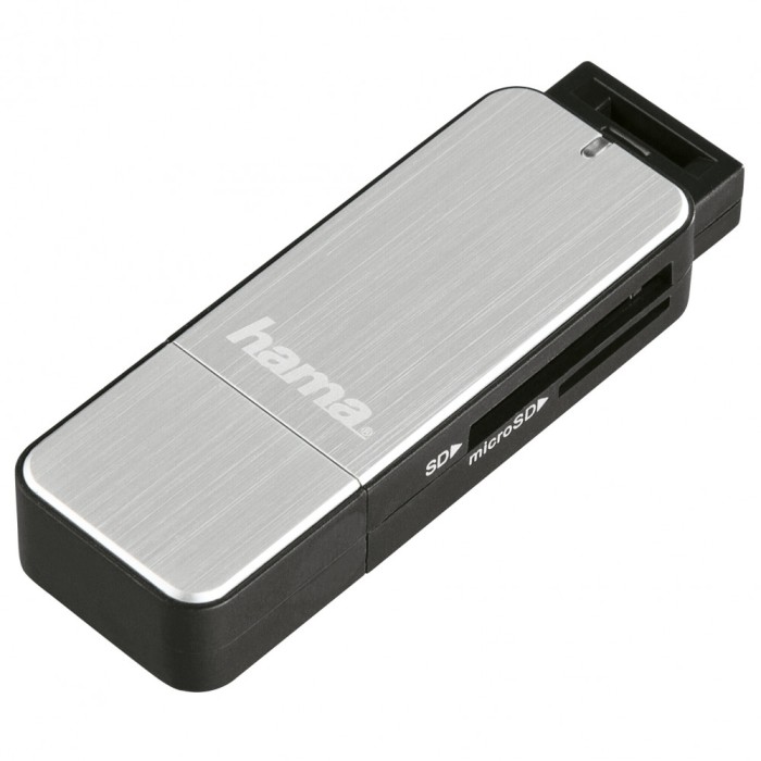 Cititor card Hama, USB 3.0 SD/microSD, Argintiu