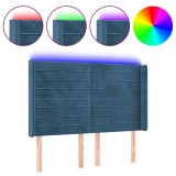 Cumpara ieftin Tablie de pat cu LED, albastru inchis, 147x16x118/128cm catifea