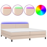 Cumpara ieftin Pat cu arcuri, cu saltea si LED cappuccino 200x200 cm piele eco