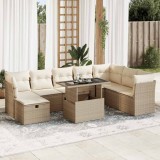 vidaXL Set canapele de grădină, 9 piese, cu perne, bej, poliratan