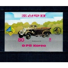 DPR Korea 1985 - Mașini de epoca, Mercedes Benz, colita nedantelata neuzata
