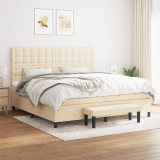 Cumpara ieftin Pat box spring cu saltea, crem, 200x200 cm, textil