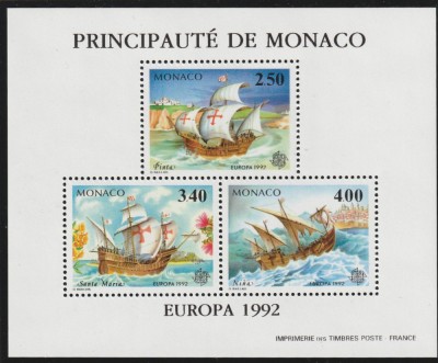 Monaco 1992-Europa CEPT,bloc 3 valori,dantelate,MNH,Mi.2070-2072 foto