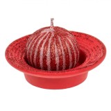 Platou Decorativ Crăciun cu Lum&acirc;nare, Roșu, Diametru 10cm, Oem