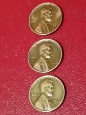 Lot 3 monede SUA USA: 1 one cent 1960 + 1962 D + 1967 (stari aUNC / UNC) [poze]