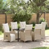 VidaXL Set de masă pentru grădină cu pernă 7 pcs Bej Rattan poli 3379587