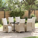 Set de dining pentru grădină cu 7 piese și perne bej din rattan.