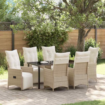 vidaXL Set de masă pentru grădină cu pernă 7 pcs Bej Rattan poli 3379587 foto